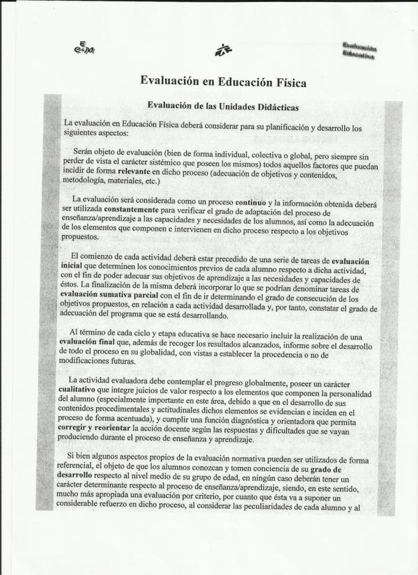 Evaluación educación física